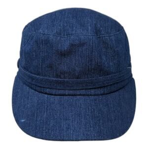 Arianna Army Cap Blue One Size Denim Elastic Back Cadet Side Button Hat